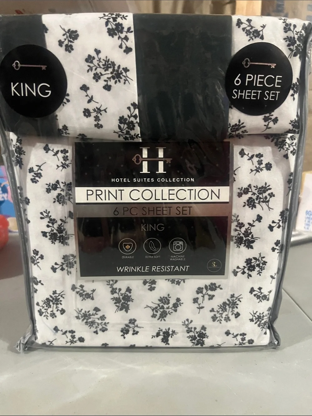 Hotel Collection Black Floral Print 6-Piece King Sheet Set